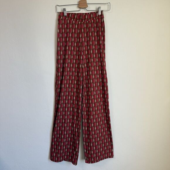 Zara Pants - Zara Brown Retro Geometric Knit Straight Leg Pants Small Boho Festival 70’s Art